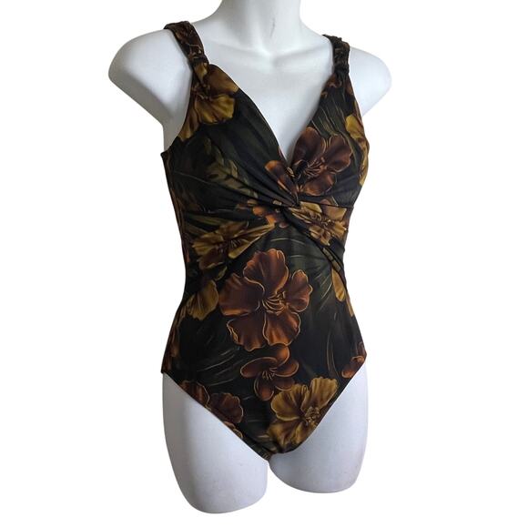 Miraclesuit Pandora Brown Floral Swimsuit One-Piece Bathing‎ Swimming Size 8 - Picture 10 of 12